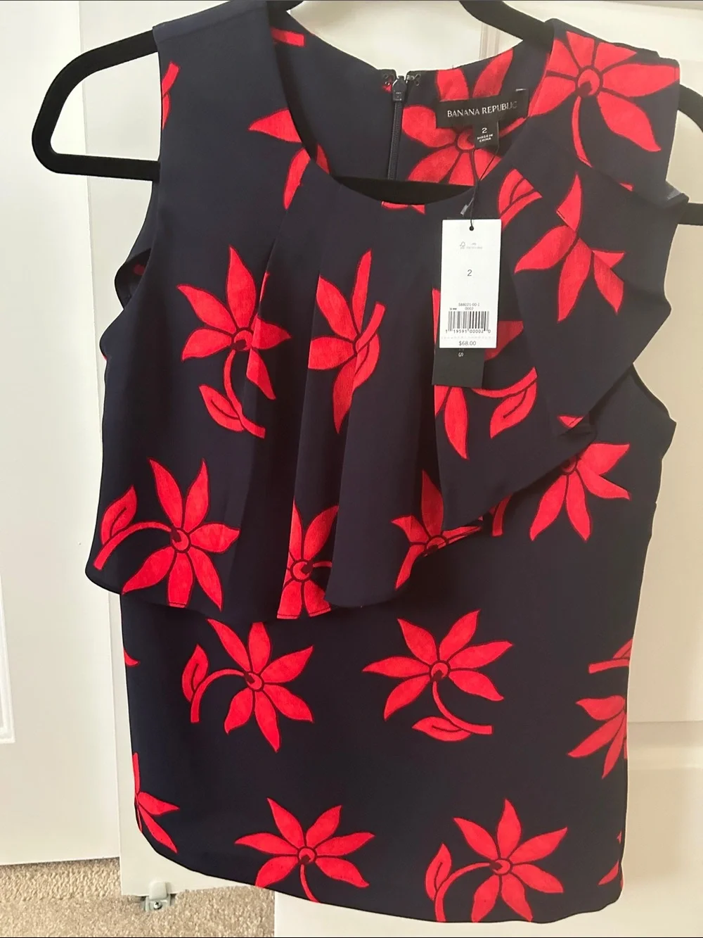 Banana Republic Navy Sleeveless Camisole with Red Floral Motif